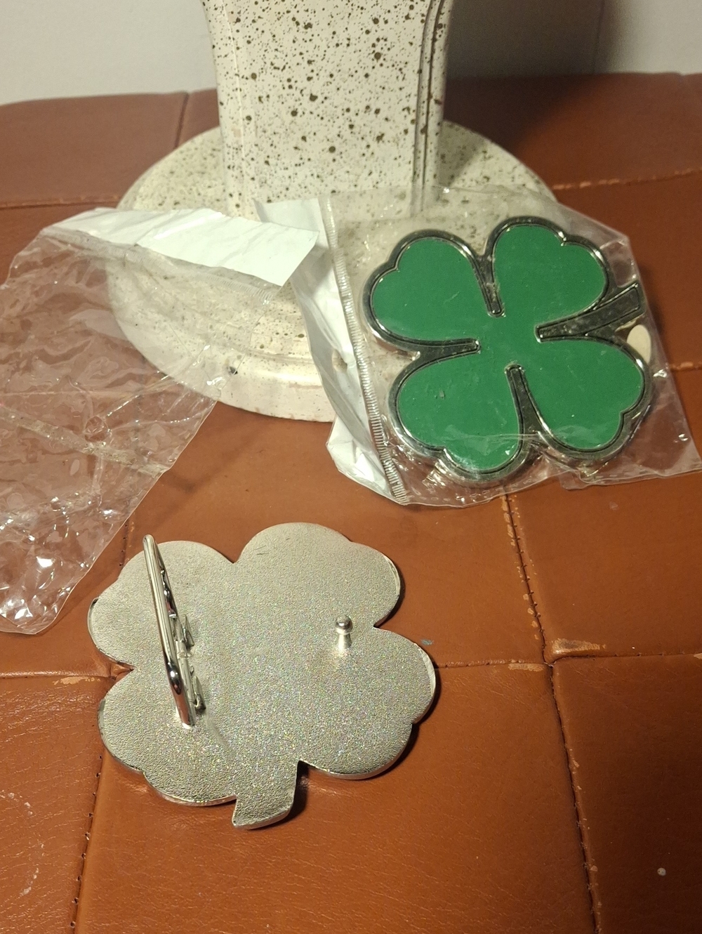 His And Hers  Green Four-Leaf Clover Belt Buckle